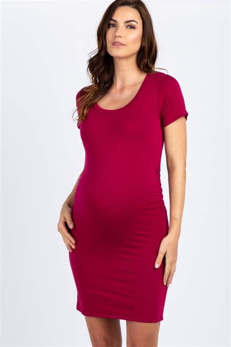 burgundy basic ruched fitted maternity dress fitted maternity dress maternity dresses dresses