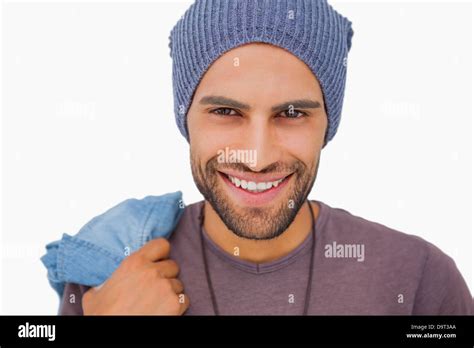 Smiling Man Wearing Beanie Hat Stock Photo Alamy