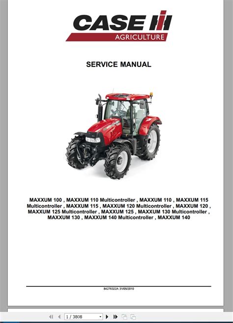 Case Ih Tractor Maxxum 100 110 115 120 125 130 140 Service Manual84276322a