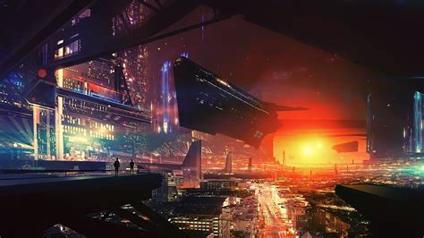 1364x768 Resolution Black And Red Car Artwork Futuristic City