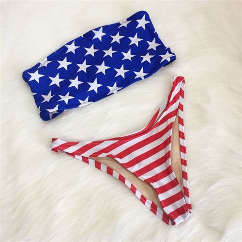 Womens American Flag Bikini High Leg Bandeau Swimsuit Etsy American Flag Bikini Bandeau
