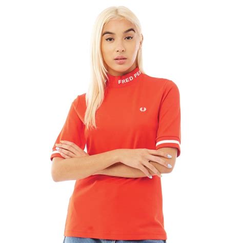 Buy Fred Perry Womens High Neck T Shirt Fiery Red