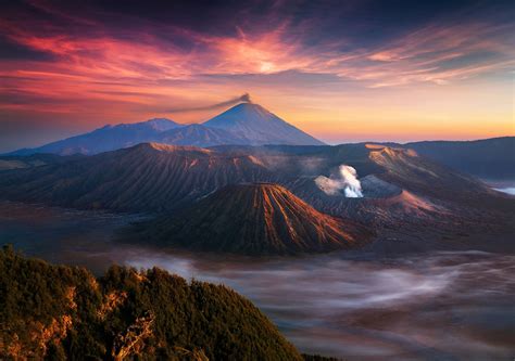 Nature Landscape Mountain Volcano Indonesia Sunrise Mist Hd Wallpaper