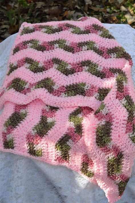 Pink With Pink Camouflage Swaddling Blanket Crochet Ripple Afghan