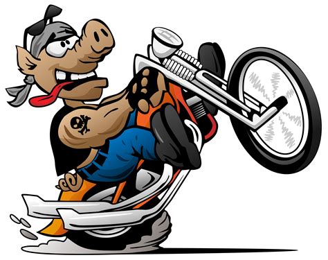 Biker Hog Popping Un Wheelie Sur Une Illustration De Vecteur Pour Le Dessin Animé Moto 373000