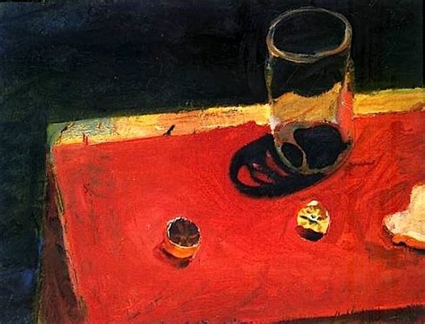 An Oil Painting Of A Glass On A Red Table