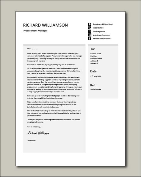 Cover Letter For Procurement Manager Position