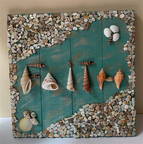 Shell Art Faith Wooden Wall Decor Wall Sign Made Of Sea Shells And
