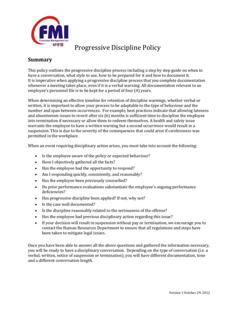 Progressive Discipline Policy