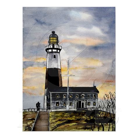 Montauk Point Lighthouse New York Painting Art Poster Zazzle Canvas