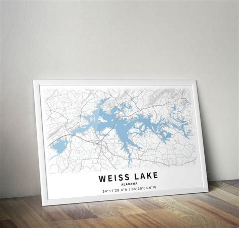 Printable Map Of Weiss Lake Alabama United States Instant Etsy
