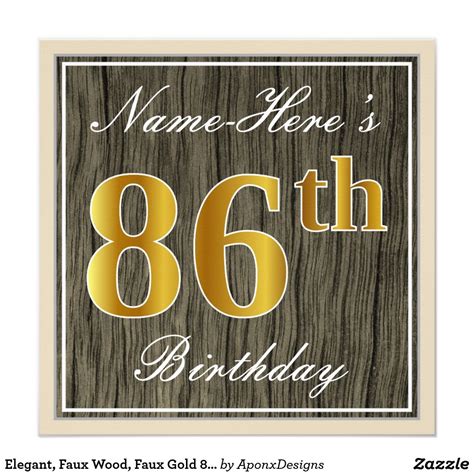 Elegant Faux Wood Faux Gold 86th Birthday Name Invitation Zazzle