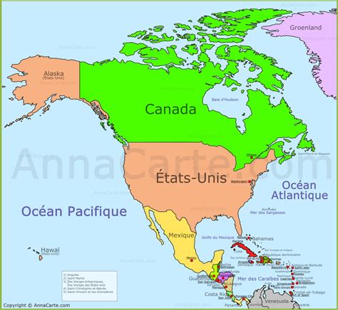 Carte de l'Amérique du Nord - AnnaCarte.com