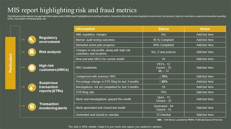 Mis Report Highlighting Risk And Fraud Metrics Developing Anti Money