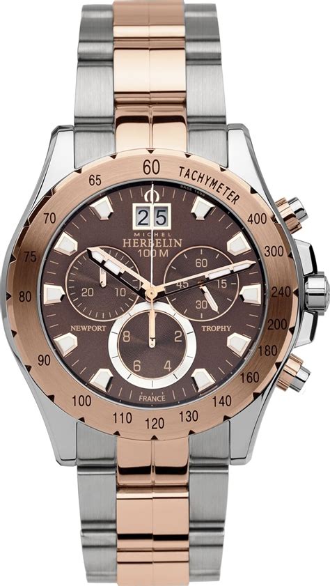 michel herbelin newport trophy men s quartz watch with brown dial chronograph display and two