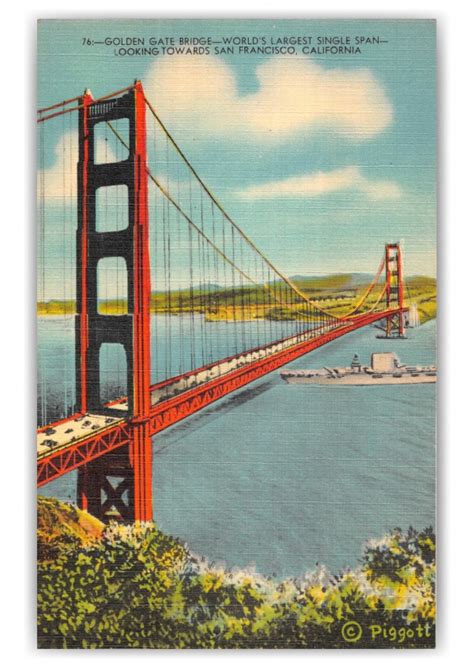 Golden Gate Bridge San Francisco California Vintage Postcard Souvenirs