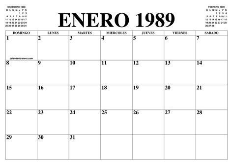 Calendario Enero 1989 El Calendario Enero Para Imprimir Gratis Mes