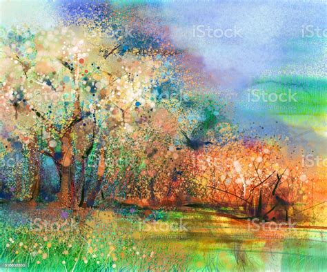 Abstract Colorful Landscape Oil Painting Stock