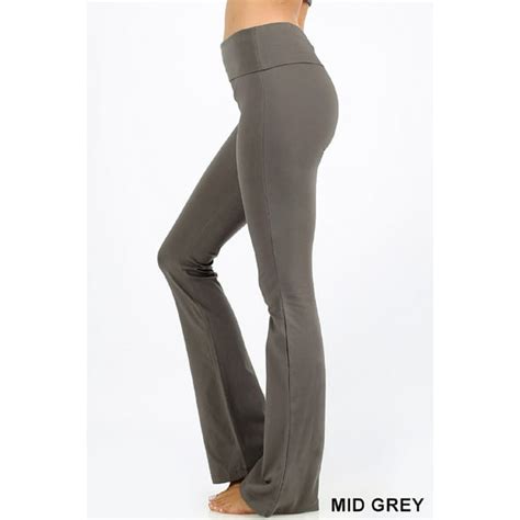 zenana women fold over waist cotton stretch flare leg boot cut yoga pants leggings mid grey x