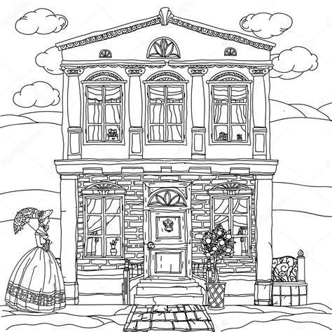 Illustrazione in bianco e nero di una casa. Vector — Vettoriali Stock