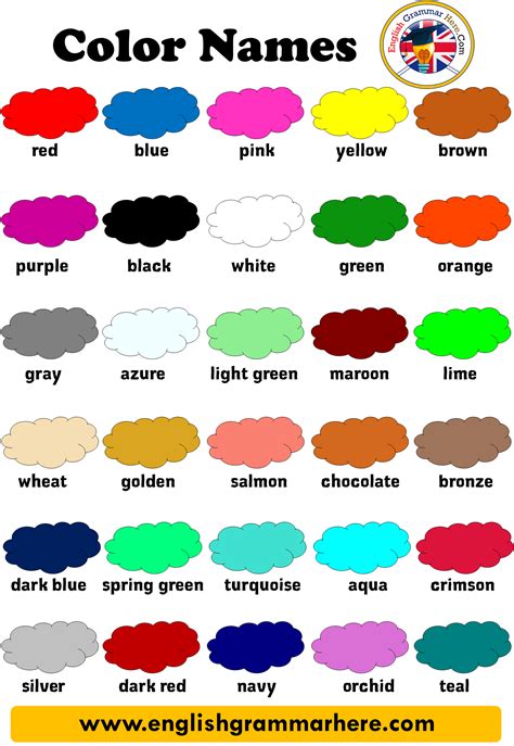 Color Name List List Of Colors English Grammar Here English