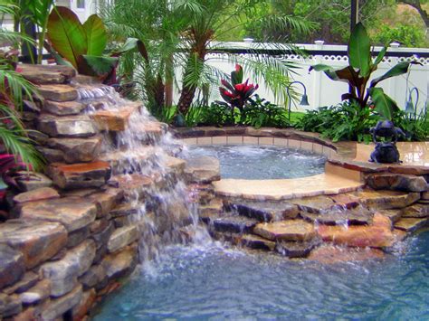 Choose water features for your swimming pool. Swimming Pool Photos of Waterfall Swimming Pools