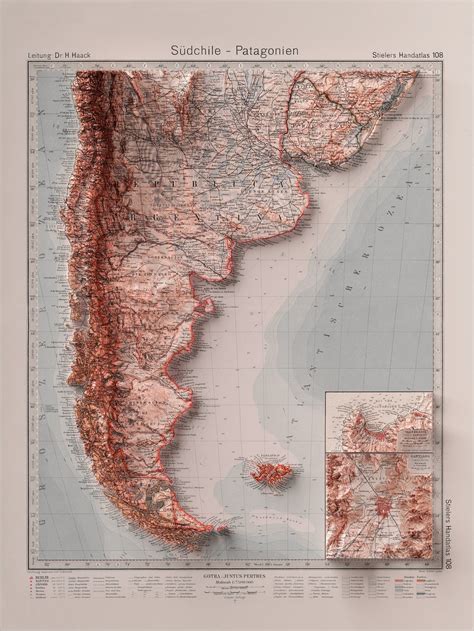Patagonia Topographic Map 1925 Shaded Relief Map Etsy