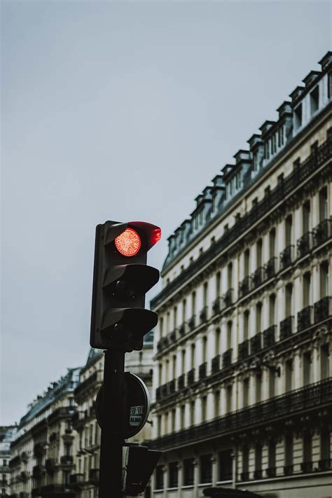 Hd Wallpaper Black Traffic Light At Red France Paris Architecture