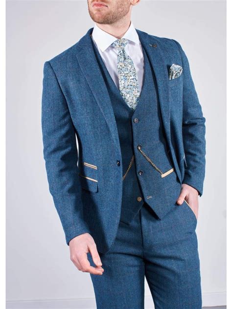 Blue Tweed Wedding Suit Slim Fit Check Dion By Marc Darcy Hire5 Menswear