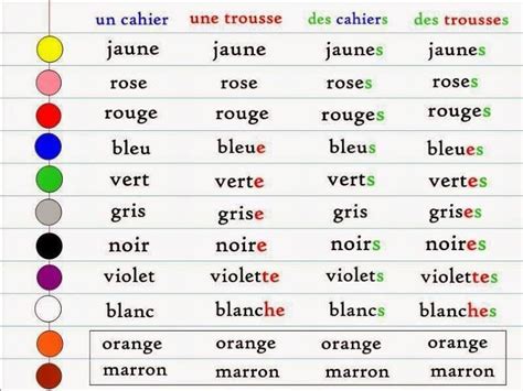 Adjective Agreement Idioma Francés Frances Gramatica Colores En