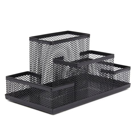 8 Compartment 1 Drawer Metal Mesh Pen Stand Desk Organizer Stationary