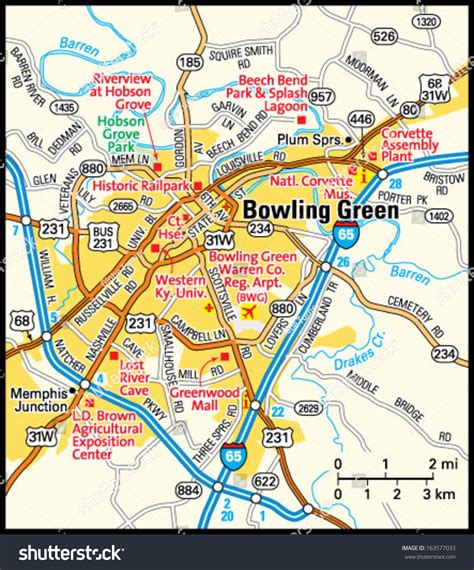 Bowling Green Kentucky Area Map Stock Vector Royalty Free 163577033