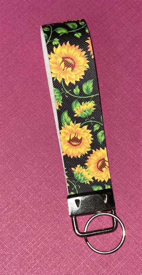 faux leather sunflower key fob wristlet etsy
