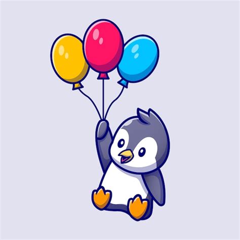 Free Vector Cute Penguin Flying With Balloons Cartoon Vector
