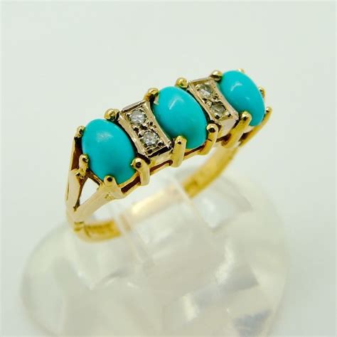 Fine 18ct Gold TURQUOISE DIAMOND Ring Size L 1 2 Turquoise Diamond