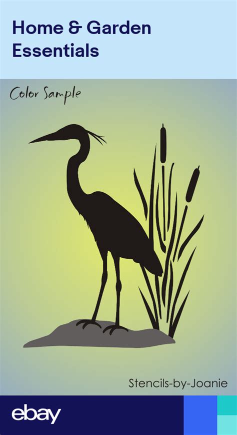 Wetland Bird Stencil 12 Tall Great Blue Heron Cattails Rustic Cabin Art