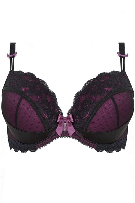 purple floral lace underwired padded bra with scalloped trims