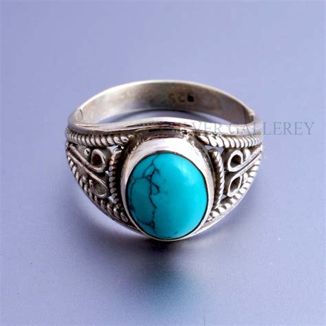 Genuine Turquoise Ring Woman Silver Ring Turquoise Gemstone Etsy