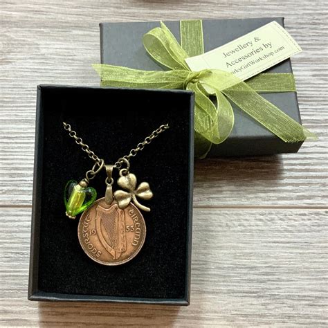 Irish Coin And Shamrock Necklace Half Penny From Ireland Etsy Espa A