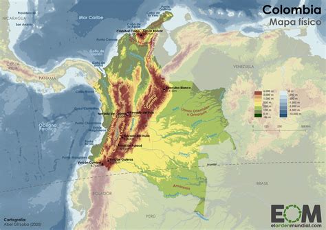 Mapa Físico De Colombia Con Alto Detalle Y Etiquetado Imagen Vector De