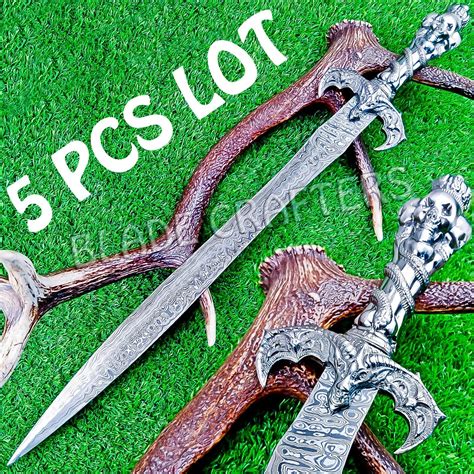 5 Pcs Sword Lot Hand Forged Damascus Steel Viking Sword Battle Ready