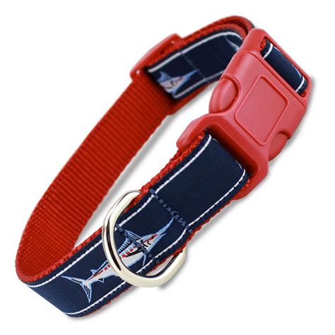 Nautical Dog Collar Quick Release Snap On Style Buckle Navy Blue