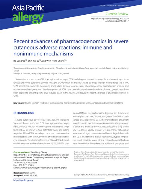 Pdf Recent Advances Of Pharmacogenomics In Severe Cutaneous Adverse
