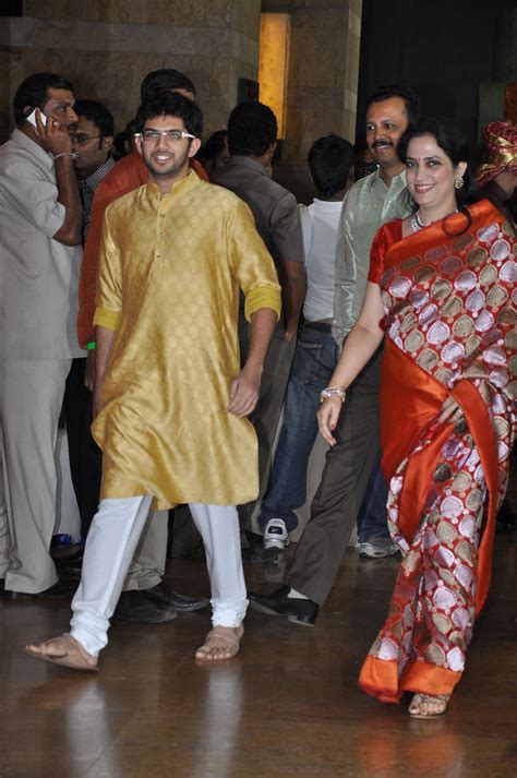 Son of uddhavji thackeray and grandson of shivsena supremo. Aditya Thackeray with mother Rashmi Thackeray at Ritesh ...