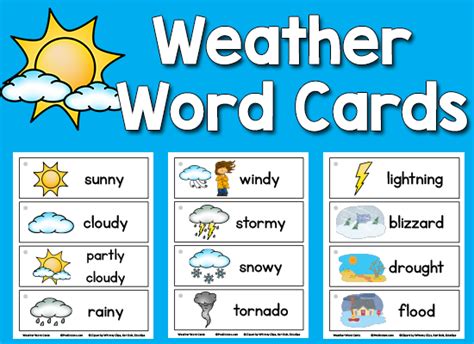 All words with red numbers against them can be substituted into the dialog containing the red word. Weather Picture-Word Cards - PreKinders