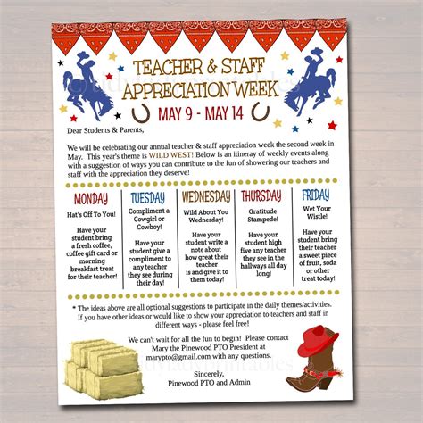 Western Theme Teacher Appreciation Week Printable Newsletter Tidylady