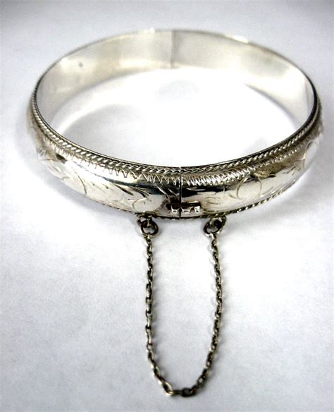 Sterling Silver Bangle Bracelet Handmade Hinged Hand Engraved 1950s Co