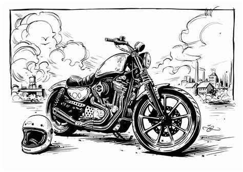 Harley Davidson Drawing Motorcycle Illustration Motorcycle Drawing