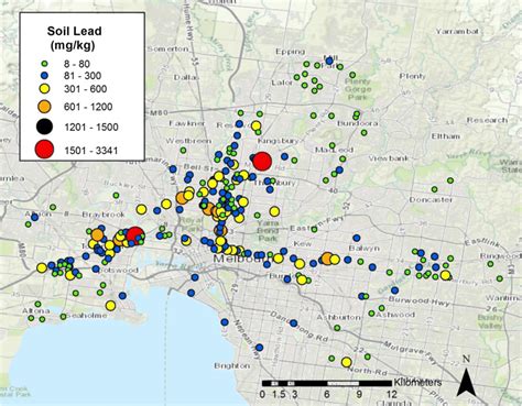 Map Of Soil Lead Concentrations In Melbourne Download Scientific Diagram
