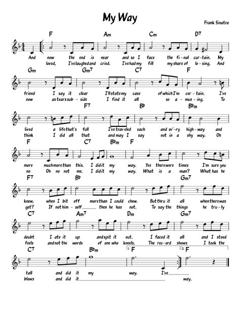 My Way Sheet Music For Piano Solo